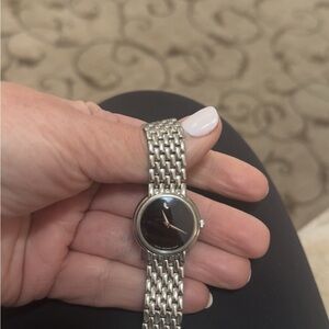 Silver Watch with Black Dial Movado